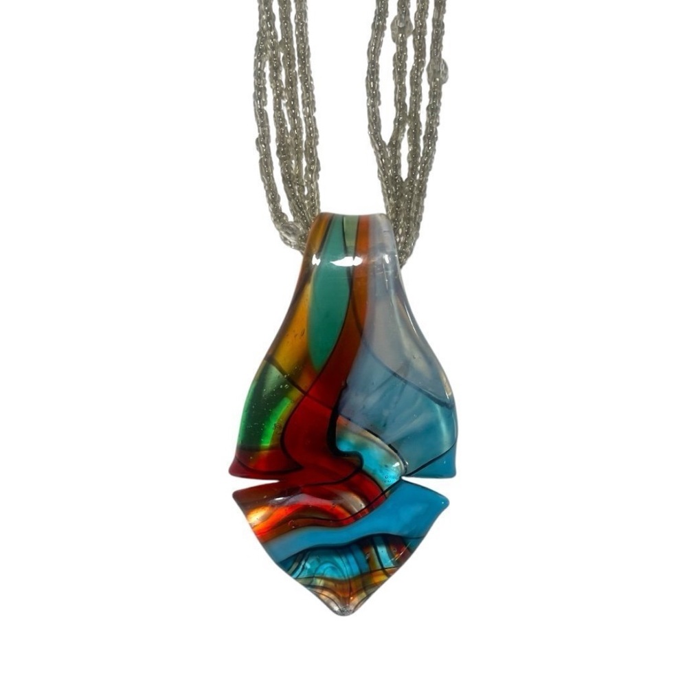 Vibrant Teardrop Pendant Necklace with Multi-Strand Chain